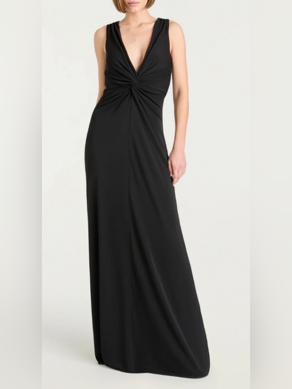 Mario Serrano Italy Black Maxi Dress With Twist Front Deep V-Neck Sleeveless LG